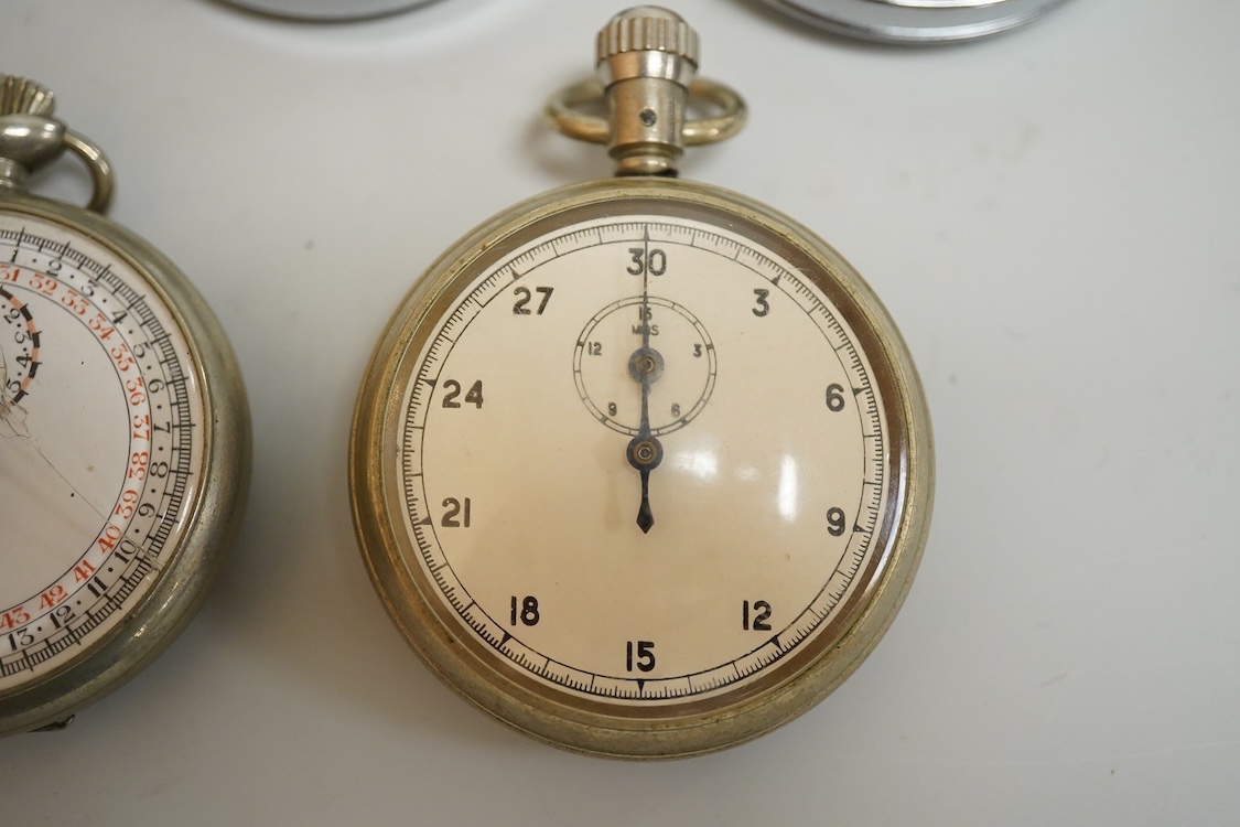 Seven assorted mainly late 20th century base metal cased military stopwatches, including three CWC and a Nero Lemania.